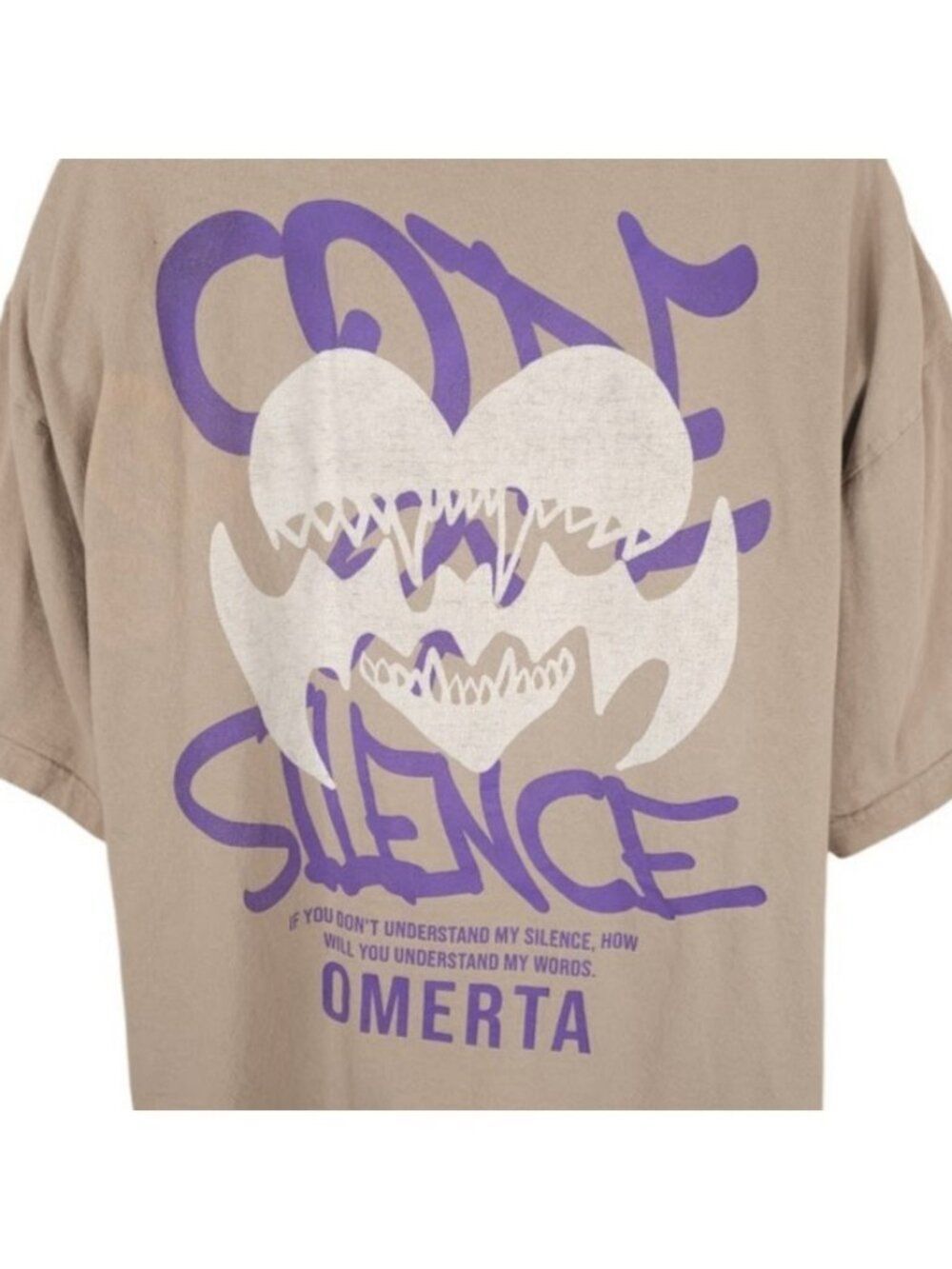 Omerta Code Of Silence T Shirt Mens Size XL Beige Vampire Bat OVERSIZED Fit